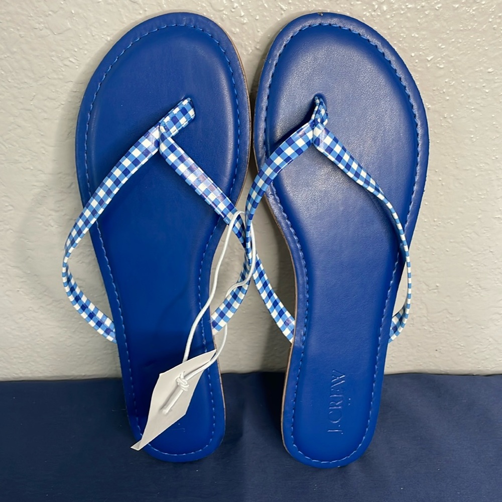 NWT J. Crew blue gingham flip flops 8